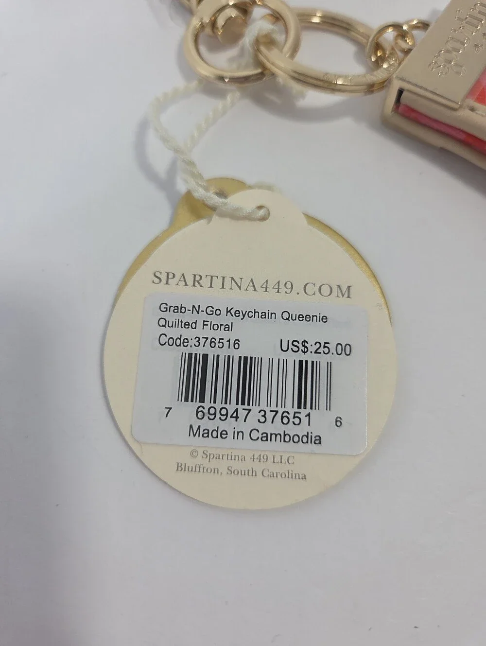 Spartina 449 Grab N Go Keychain Bag Charm Queenie Quilted Floral NEW
